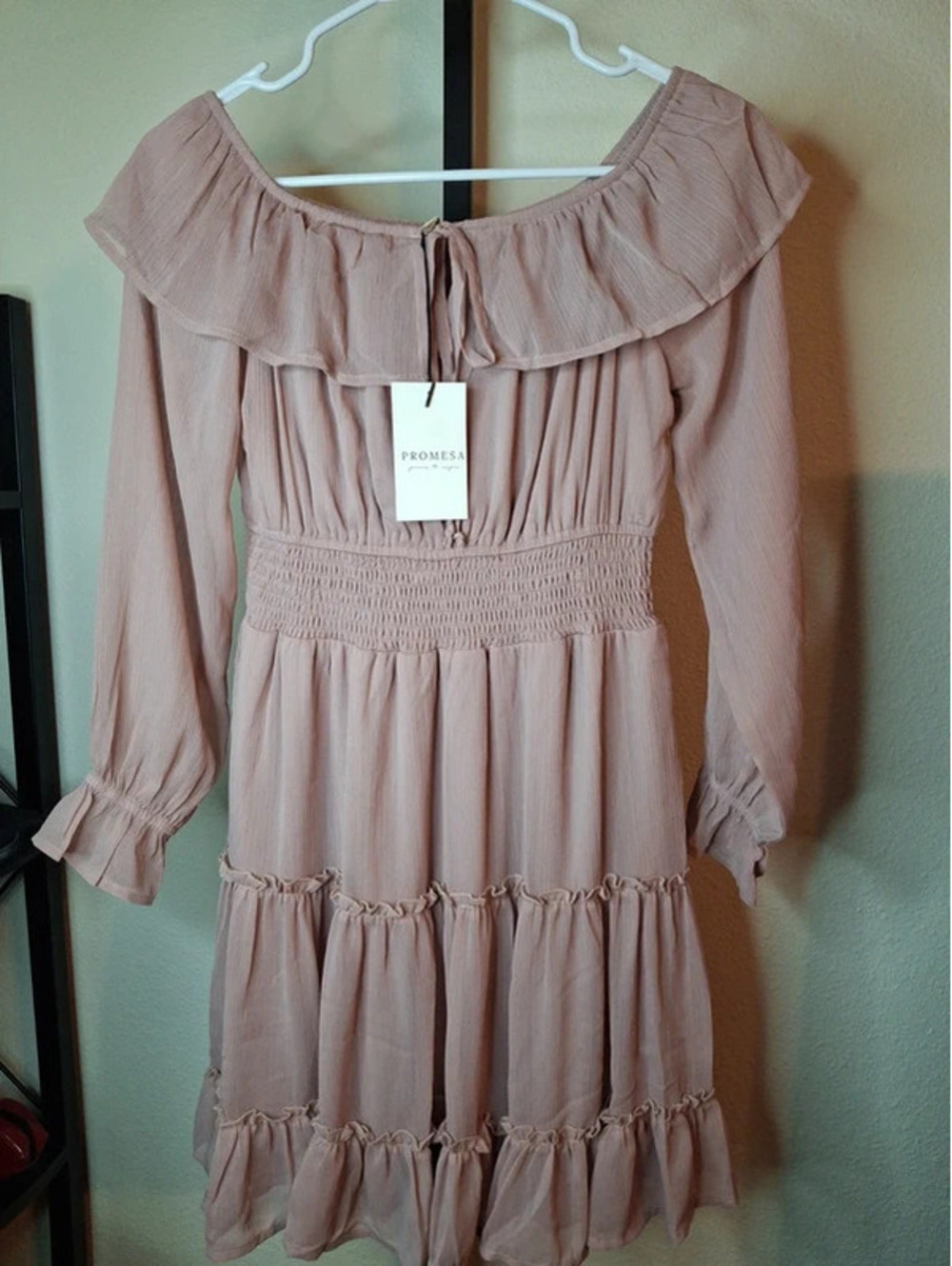 Promesa Women's Off Shoulder Mauve Chiffon Mini Dress NWT size S